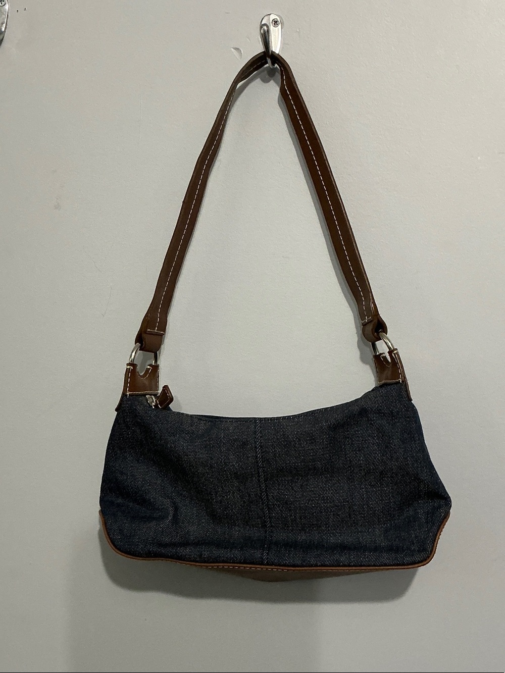 Y2K Classic Denim Shoulder Bag with Brown Trim